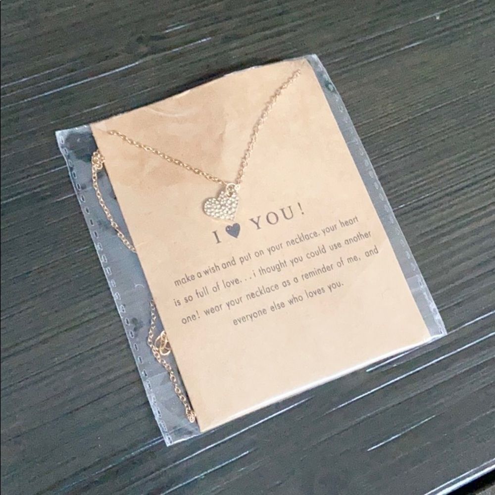 New “Love” heart hammered gold charm necklace
